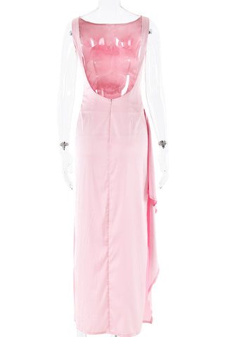 Vestidos de noche sexys de color liso con espalda descubierta, volantes y cuello redondo fruncido (3 colores) 