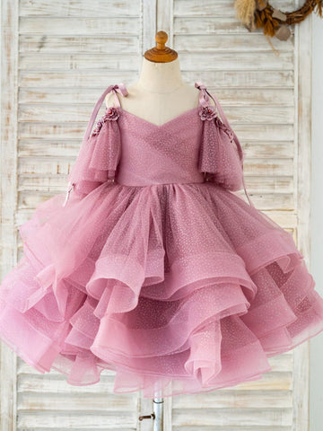 Ball-Gown/Princess Tulle Knee-length Birthday Flower Girl Dress