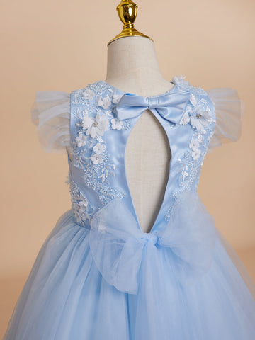 Ball-Gown/Princess Satin Tulle Tea-length Blue Dress (2003225970)