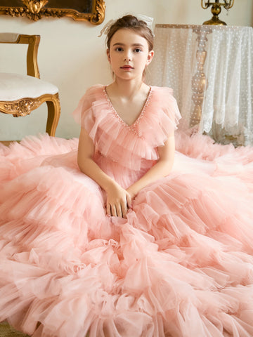 A-line Tulle Sweep Train Pearl Pink Dress (2003225563)