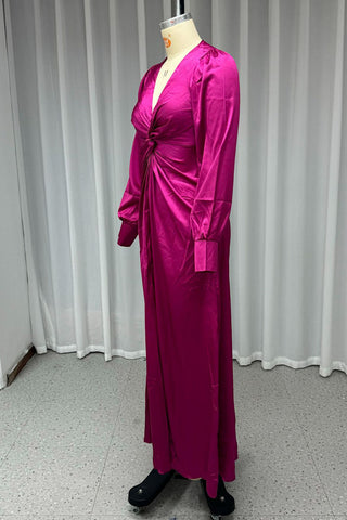 Vestidos de noche sexys de color liso con abertura y escote en V fruncido. 