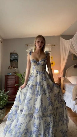 Robe de bal longue en mousseline à imprimé floral, modèle Y96