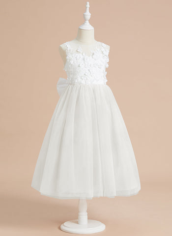 Floral Lace and Large Bow Tea-length Dress