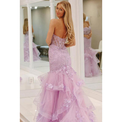 Vestido de fiesta de sirena con apliques, sin mangas y hombros descubiertos, glamuroso y dramático