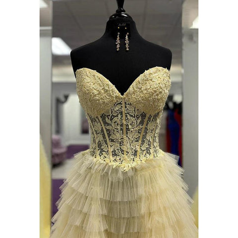 Vestido de fiesta formal con escote en V, sin mangas, corte A, apliques y abertura