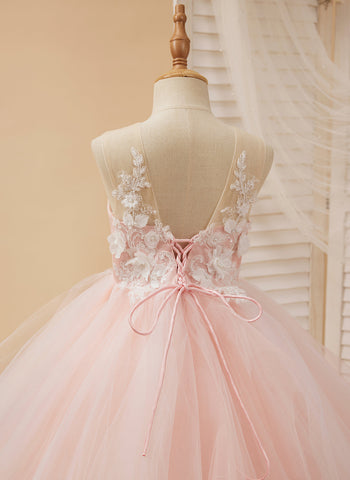 Ball-Gown/Princess Lace Tulle Floor-length Pink Dress (2003226757)