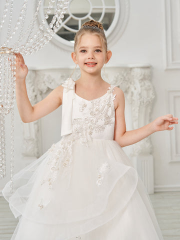 Ball-Gown/Princess Tulle Floor-length First Communion  Flower Girl Dress