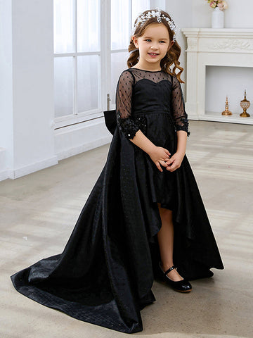 Ball-Gown/Princess Satin Sweep Train Black Dress