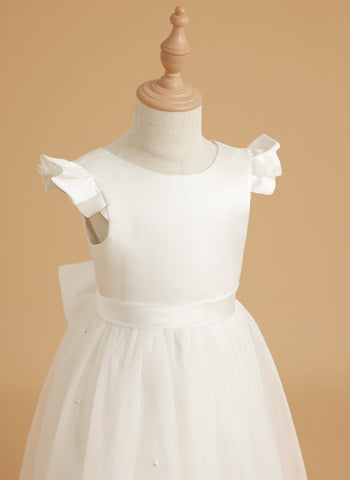 A-line Satin Tulle Knee-length Dusty Rose Dress (2003227179)