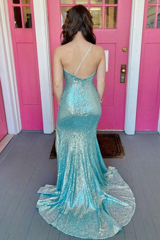 Robe de bal sirène asymétrique à sequins avec fente.