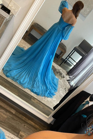 A Line Sweetheart Blue Long Prom Dress with Split Front