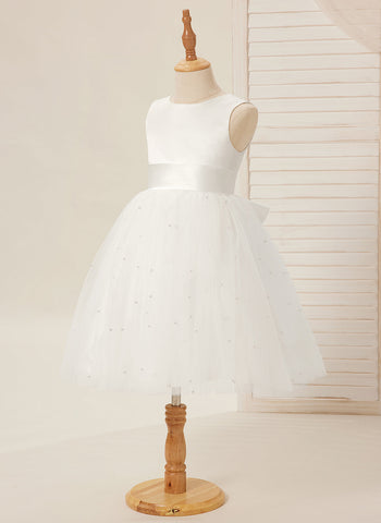 Ball-Gown/Princess Satin Tulle Knee-length Flower Girl Dress