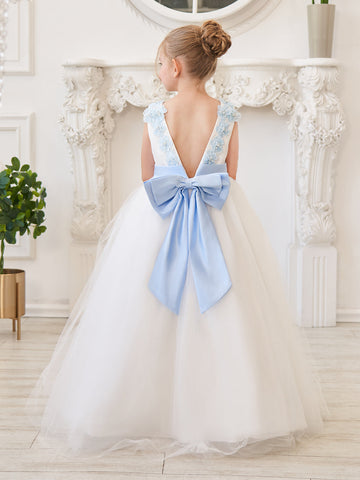 Ball-Gown/Princess 3d Flower Tulle Floor-length Ivory Flower Girl Dress