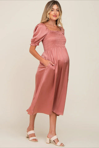 6107#Short Puff Sleeves Maternity Dress for Baby Shower