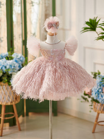 Elegant Pink Butterfly Embellishments Baby Girl Dress