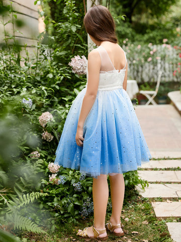 Ball-Gown/Princess Tulle Knee-length Blue Flower Girl Dress