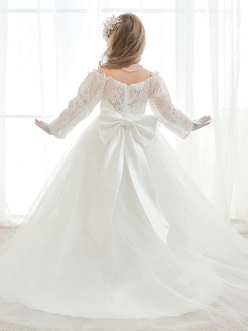 A-line Lace Tulle Floor-length Ivory Dress (2003227154)