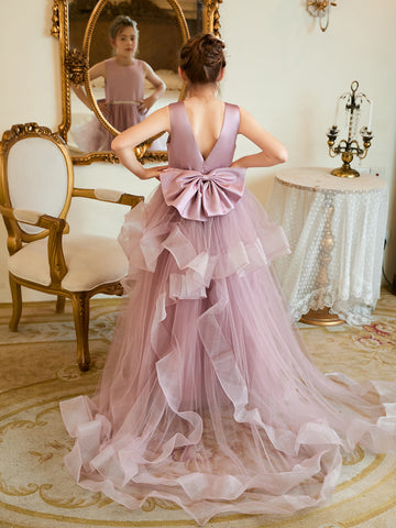 Ball-Gown/Princess Satin Tulle Floor-length Flower Girl Dress