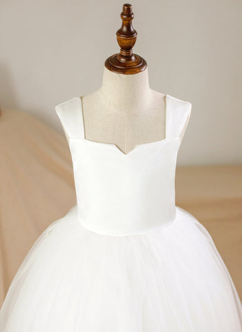 Ball-Gown/Princess Satin Tulle Ankle-length Flower Girl Dress