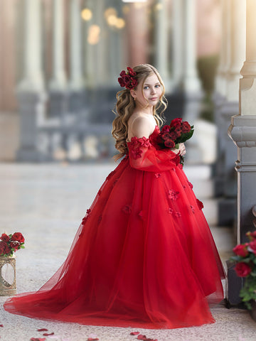 3D Flower Princess Ball Gown Flower Girl Dresses