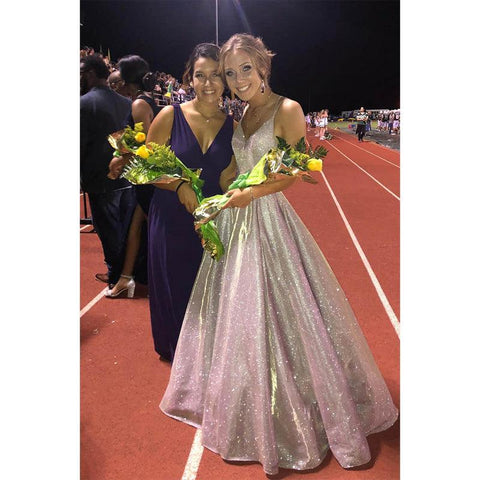 Robe de bal trapèze à bretelles spaghetti et col en V, robe scintillante