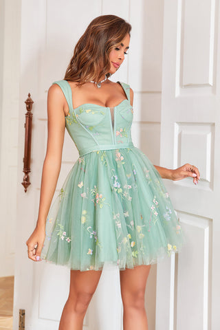 Stylish A Line Sweetheart Light Green Short Homecoming Dress with Embroidery