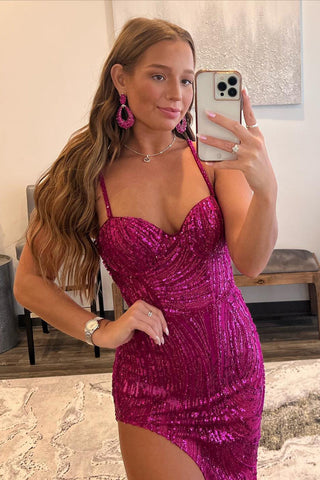 Robe de bal asymétrique à fines bretelles