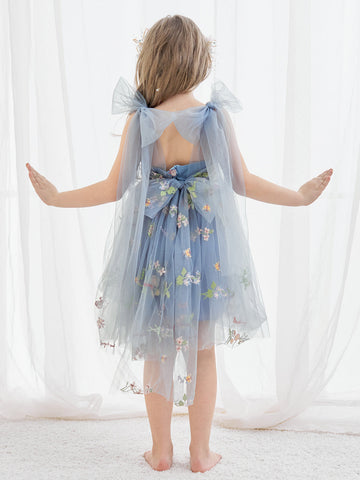 A-Line Sleeveless Floral Embroidered Tulle Toddler Flower Girl Dress