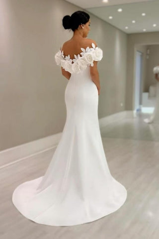 Fabulous Mermaid Satin Off-The-Shoulder Sleeveless White Wedding Dress