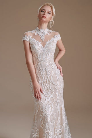 Fabulous Off-the-shoulder Sleeveless Mermaid Floor-Length Lace Wedding Dresses with Pattern