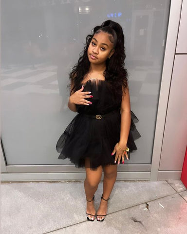 Vestido de fiesta de tul negro, lindo vestido negro de fiesta Y504