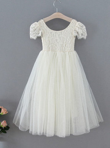 A-line Lace Ankle-length Boho Flower Girl Dress