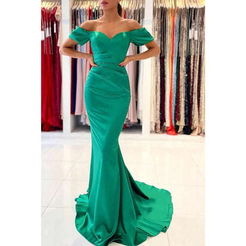 Vestidos de fiesta formales de sirena con mangas cortas y pliegues de corazón 