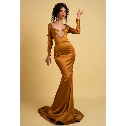 Vestido de fiesta de noche sexy y atractivo, asimétrico, con cuentas y drapeado, de manga larga