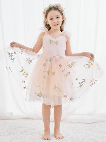 A-Line Sleeveless Floral Embroidered Tulle Toddler Flower Girl Dress
