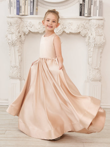 A-line Lace Satin Floor-length Flower Girl Dress