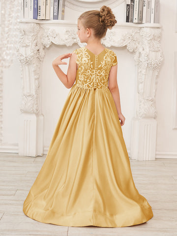 A-line Lace Satin Floor-length Flower Girl Dress