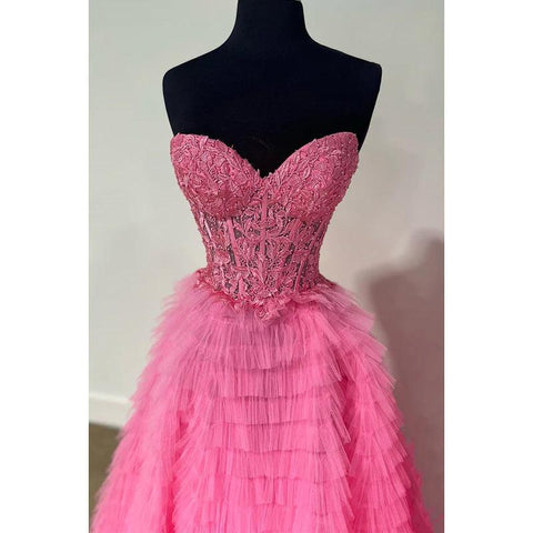 Vestido de fiesta formal con escote en V, sin mangas, corte A, apliques y abertura