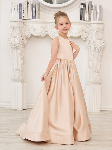 A-line Lace Satin Floor-length Flower Girl Dress