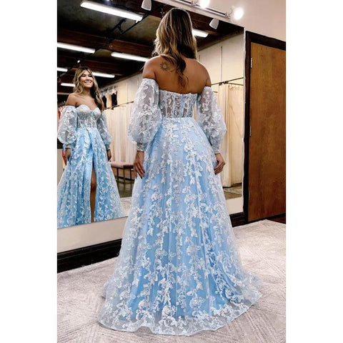 Vestido de fiesta formal glamuroso, dramático, sin mangas, con escote en forma de A, abertura y apliques