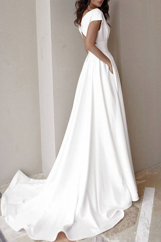 Vestidos de noche elegantes, lisos, asimétricos, con cuello en V, de celebridades (3 colores) 