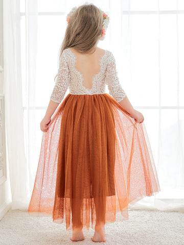 Angelic White Lace A-Line Long Sleeve Tulle Flower Girl Dress