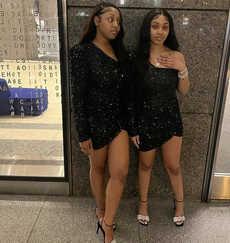 18th Birthday Outfit Dress For Black Girls Short Homecoming Dress One Sleeve Black Sequins Party Dress Y1399