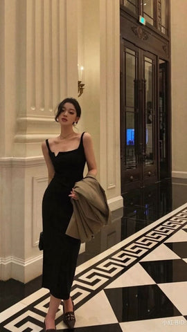 Vestido de noche negro vintage sin mangas, ideal para Año Nuevo (modelo Y1359)