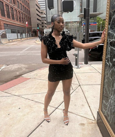 18th Birthday Outfit Dress For Black Girls Black Sequins Short Homecoming Dress Y1383