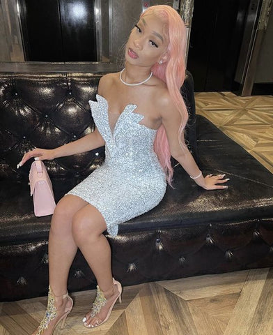 21st Birthday Outfit Dress For Black Girls Short Homecoming Dress Shiny Party Dress Y1382