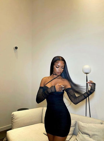 Robe noire sexy pour un 21e anniversaire, mini-robe noire de bal de promo Y1231