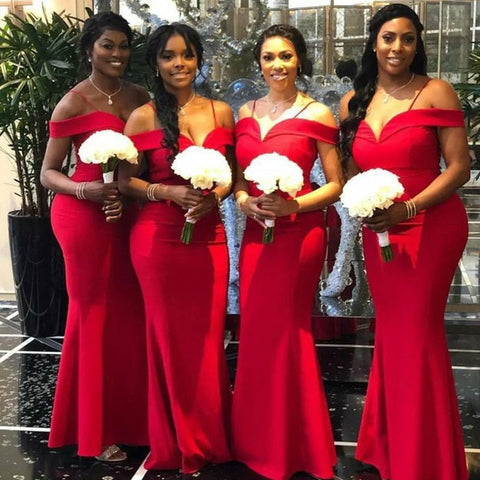 Baoleely Sexy Sweetheart Off the Shoulder Red Bridesmaid Dresses
