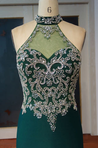 Floor Length Mermaid Halter Crystal Beading Prom Dresses