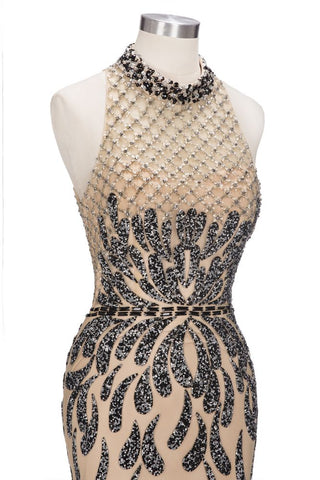 Floor Length Mermaid Halter Sequined Patterns Prom Dresses